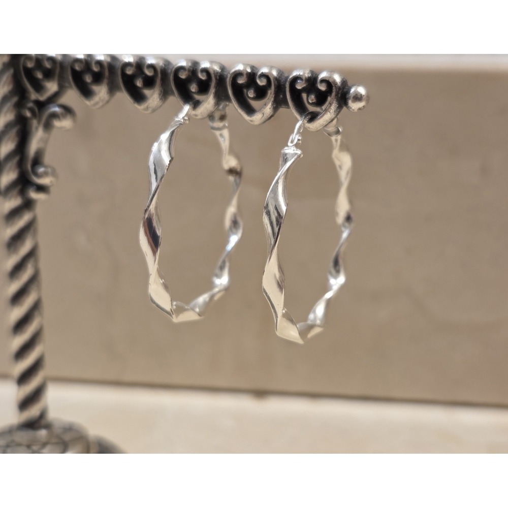 32mm Sterling Silver Ribbon Twist Hoop Earrings 925 JCM